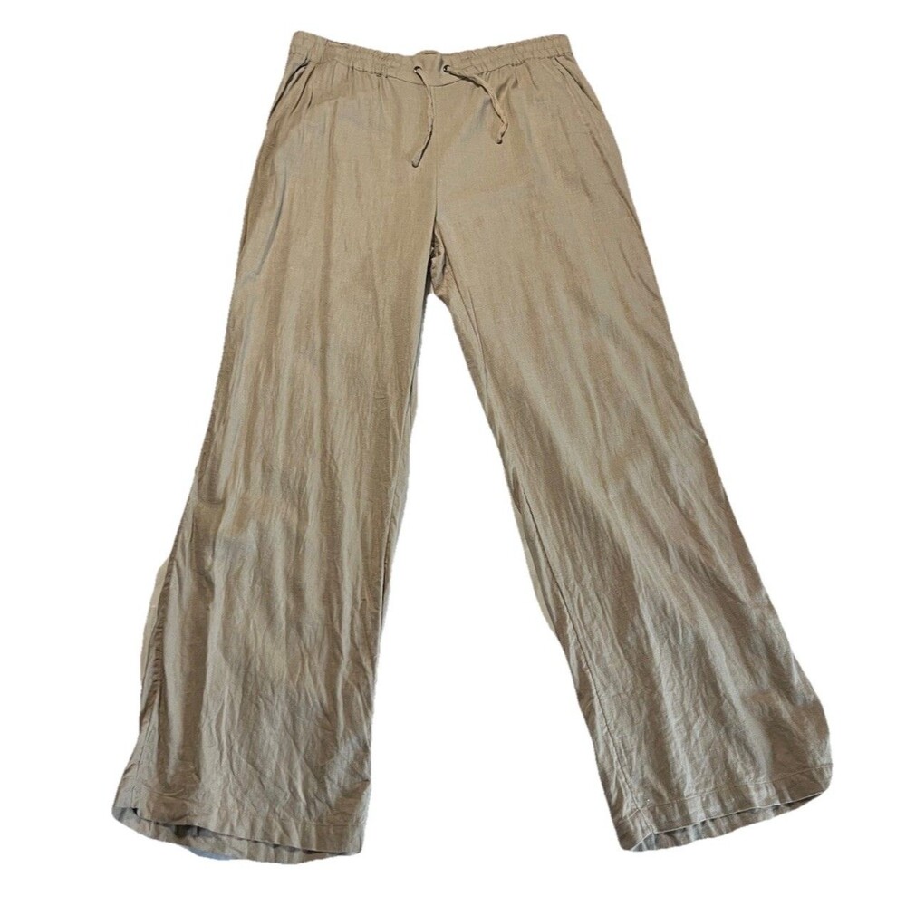 Naturals D&Co Women's Tan Linen Blend Pants Size 3XT Pockets Drawstring Neutral